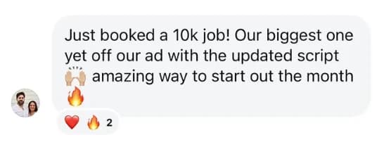Client message reporting a booked job from Instagram ads